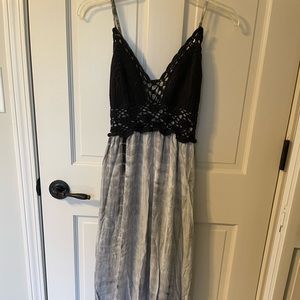 Black tie dye and crochet floor length dress